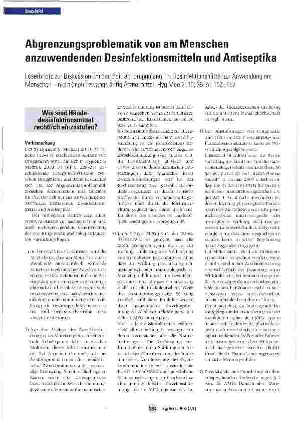 Vorschauseite 1: Abgrenzungsproblematik von am Menschen anzuwendenden Desinfektionsmitteln und Antiseptika