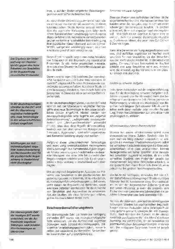 Vorschauseite 2: Kritische Bestandsaufname zum Einsatz von Beschwerdenvalidierungstests in der psychiatrischen Begutachtung