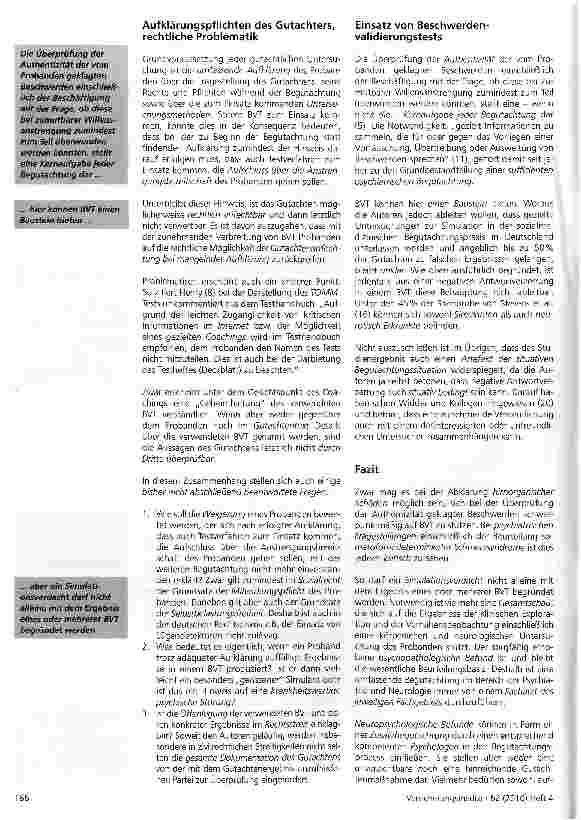 Vorschauseite 4: Kritische Bestandsaufname zum Einsatz von Beschwerdenvalidierungstests in der psychiatrischen Begutachtung