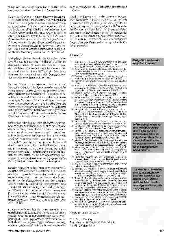 Vorschauseite 5: Kritische Bestandsaufname zum Einsatz von Beschwerdenvalidierungstests in der psychiatrischen Begutachtung