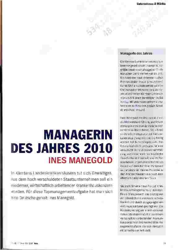 Vorschauseite 2: MANAGERIN DES JAHRES 2010 INES MANEGOLD