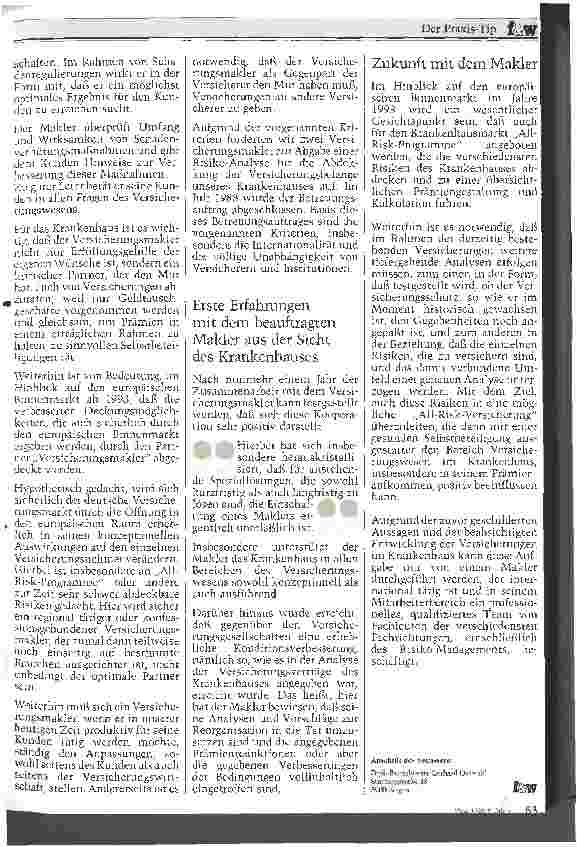 Vorschauseite 2: Die Versicherungen des Krankenhauses - eine Aufgabe für den Versicherungsmakler - Ein Erfahrungsbericht
