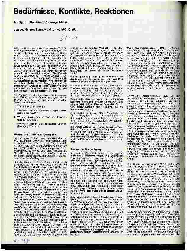 Vorschauseite 1: Bedürfnisse, Konflikte, Reaktionen 4. Folge: Das Überforderungs-Modell