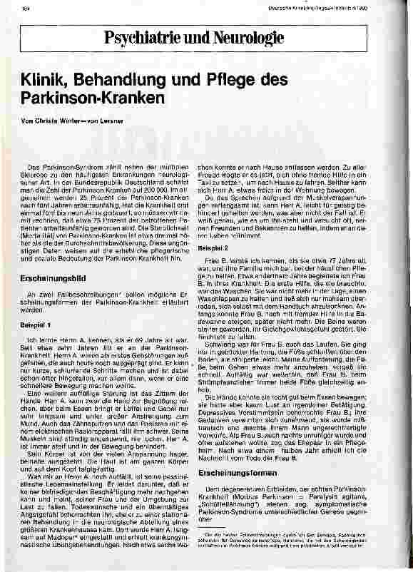 Vorschauseite 1: Klinische Behandlung und Pflege des Parkinson-Kranken