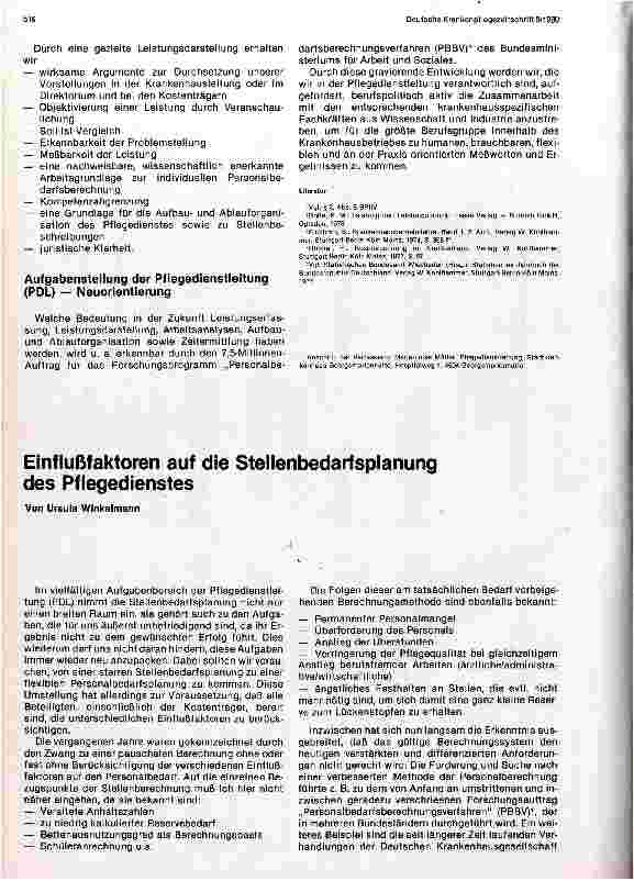 Vorschauseite 1: Einflußfaktoren auf die Stellenbedarfsplanung des Pflegedienstes