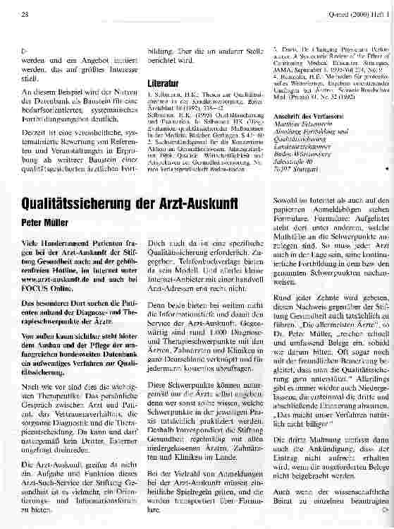 Vorschauseite 1: Qualitätssicherung der Arzt-Auskunft