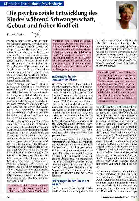 Vorschauseite 1: Die psychosoziale Entwicklung des Kindes während Schwangerschaft, Geburt und früher Kindheit