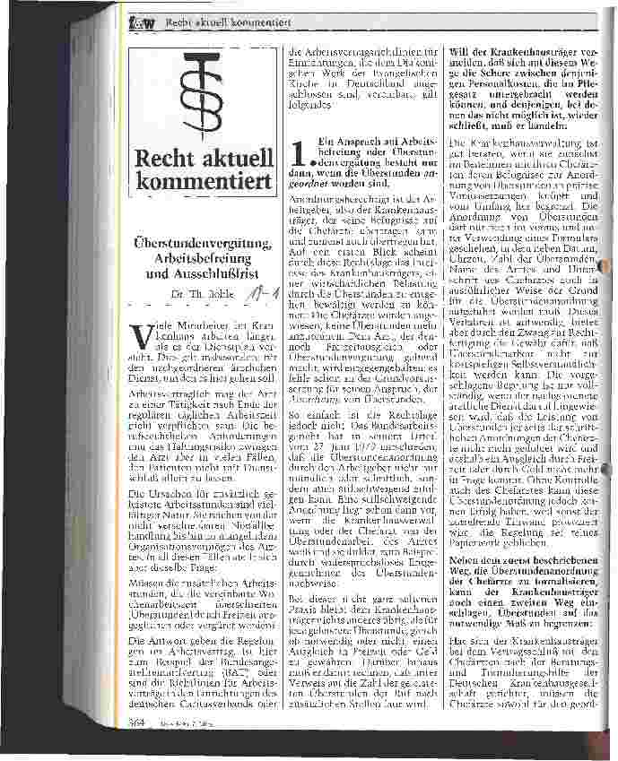 Vorschauseite 1: Überstundenvergütung, Arbeitsbefreiung und Ausschlußfrist