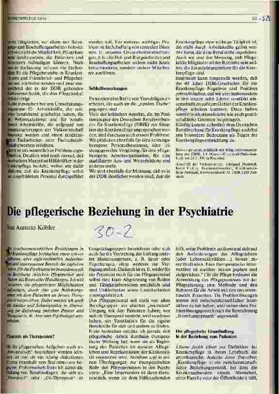 Vorschauseite 1: Die pflegerische Beziehung in der Psychiatrie
