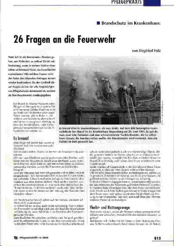 Vorschauseite 1: 26 Fragen an die Feuerwehr Brandschutz im Krankenhaus