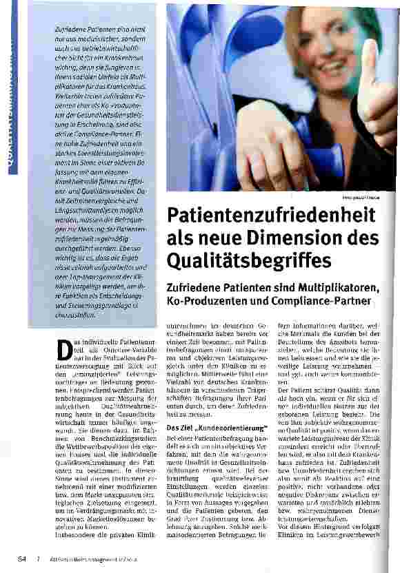 Vorschauseite 1: Patientenzufriedenheit als neue Dimension des Qualitätsbegriffes