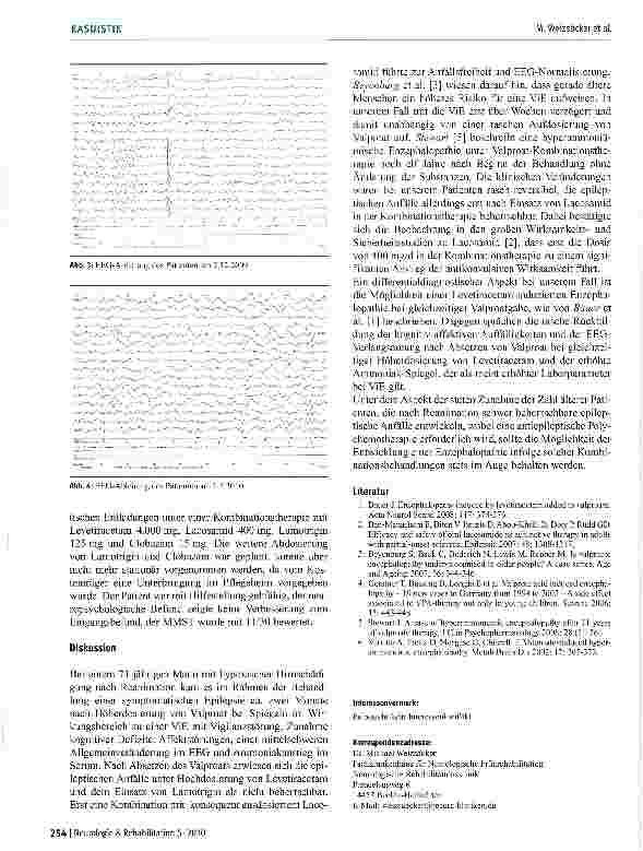 Vorschauseite 3: Lacosamid-Kontrolle epileptischer Anfälle bei hypoxischem Hirnschaden nach Auftreten einer Valproat-induzierten Enzephalopathie