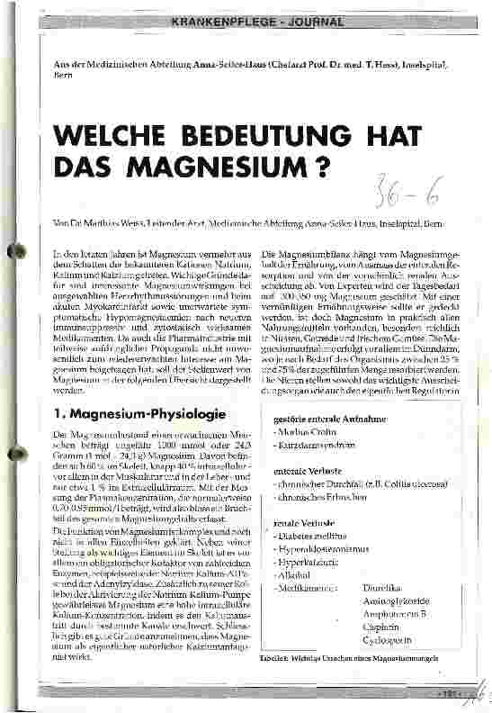Vorschauseite 1: Welche Bedeutung hat das Magnesium?
