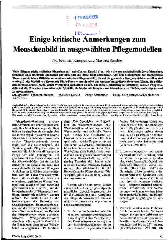 Vorschauseite 1: Einige kritische Anmerkungen zum Menschenbild in ausgewählten Pflegemodellen