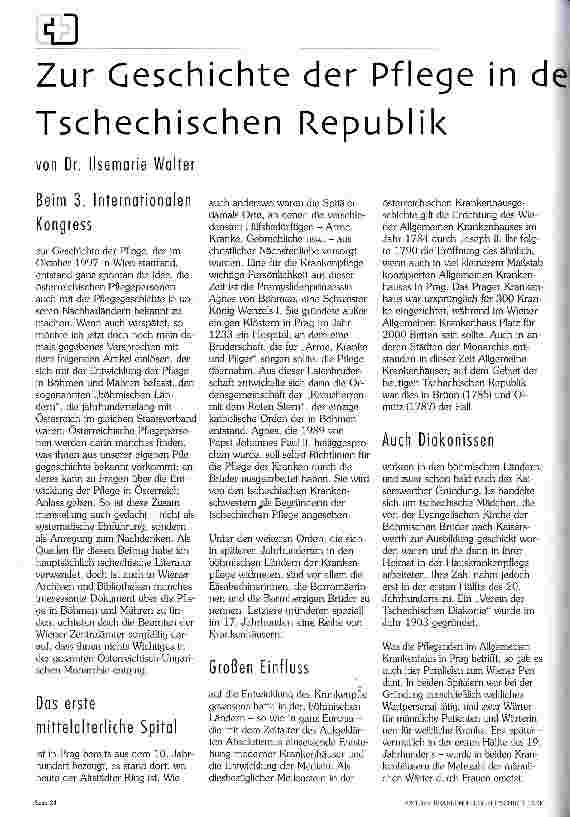 Vorschauseite 1: Zur Geschichte der Pflege in der heutigen Tschechischen Republik Beim 3. Internationalen Kongress