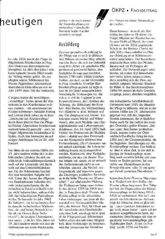 Vorschauseite 2: Zur Geschichte der Pflege in der heutigen Tschechischen Republik Beim 3. Internationalen Kongress