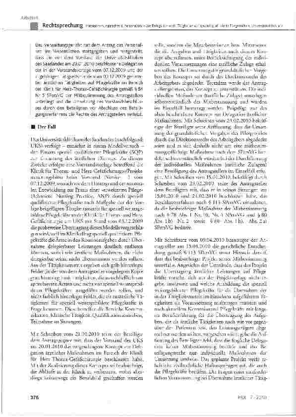 Vorschauseite 2: Mitbestimmungsrechte des Personalrats - Zur Delegation ärztlicher Tätigkeiten auf speziell qualifizierte Pflegekräfte eines Universitätsklinikums