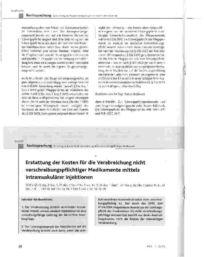 Vorschauseite 1: Erstattung der Kosten für die Verabreichung nicht verschreibungspflichtiger Medikamente mittels intramuskulärer Injektionen