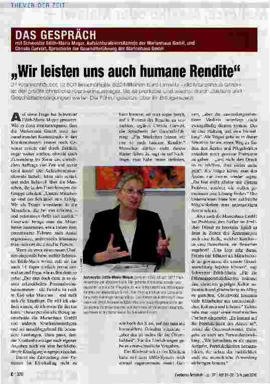 Vorschauseite 1: „Wir leisten uns auch humane Rendite