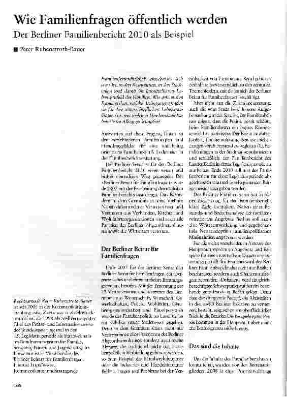 Vorschauseite 1: Wie Familienfragen öffentlich werden Der Berliner Familienbericht 2010 als Beispiel