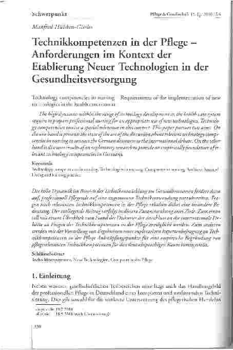 Vorschauseite 1: Technikkompetenzen in der Pflege -Anforderungen im Kontext der Etablierung Neuer Technologien in der Gesundheitsversorgung