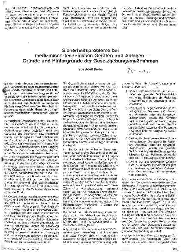 Vorschauseite 1: Sicherheitsprobleme bei medizinisch-technischen Geräten und Anlagen Gründe und Hintergründe der Gesetzgebungsmaßnahmen.