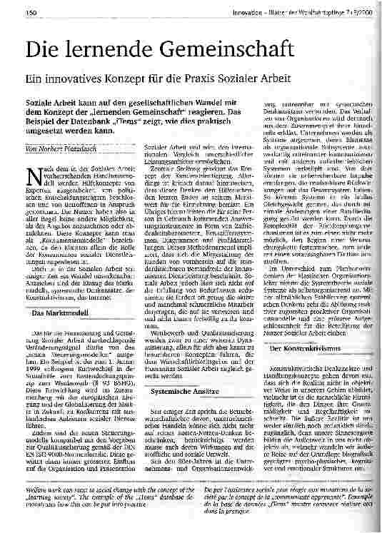 Vorschauseite 1: Die lernende Gemeinschaft Ein innovatives Konzept für die Praxis Sozialer Arbeit