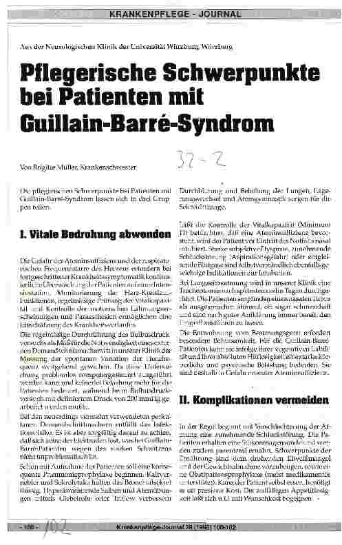 Vorschauseite 1: Pflegerische Schwerpunkte bei Patienten mit Guillain-Barre-Syndrom