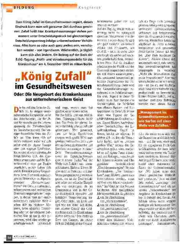 Vorschauseite 1: König Zufall im Gesundheitswesen Oder: Die Neugeburt des Krankenhauses aus unternehmerischem Geist