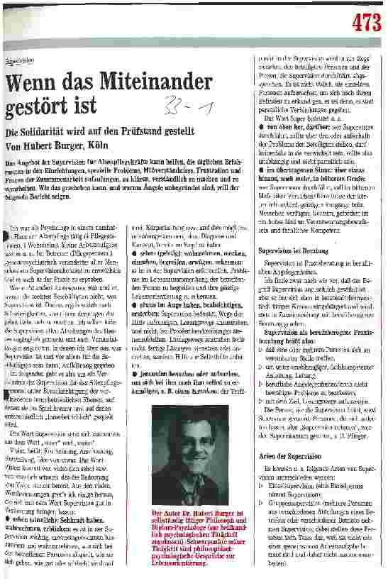 Vorschauseite 1: Supervision: Wenn das Miteinander gestört ist. Die Solidarität wird auf den Prüfstand gestellt