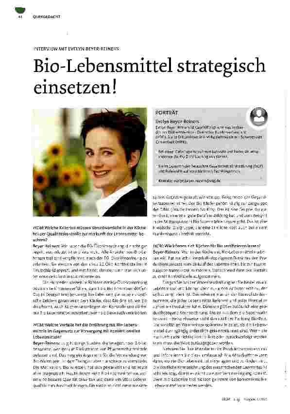 Vorschauseite 1: INTERVIEW MIT EVELYN BEYER-REINERSBio-Lebensmittel strategisch einsetzen!