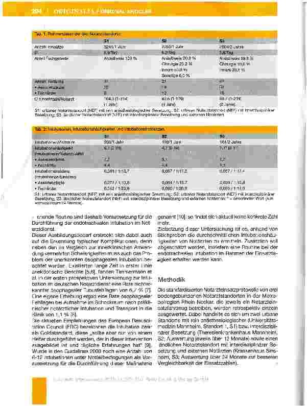 Vorschauseite 3: Inzidenz der endotrachealen Intubation im Notarztdienst: adäquate Erfahrung ohne klinische Routine kaum möglich