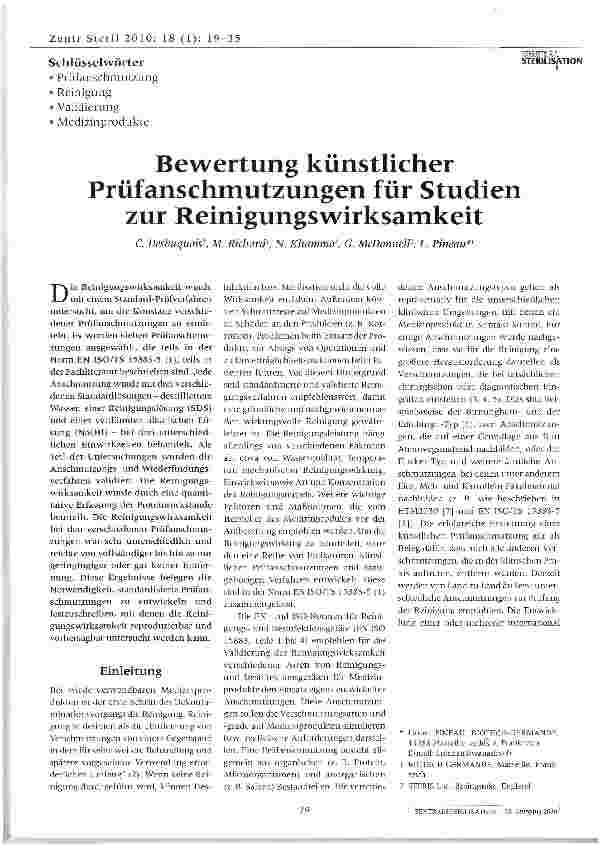 Vorschauseite 1: Bewertung künstlicher Prüfanschmutzungen für Studien zur Reinigungswirksamkeit