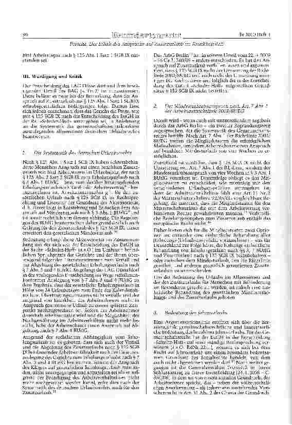 Vorschauseite 2: Der Erhalt des Anspruchs auf Zusatzurlaub nach § 125 Abs. 1 Satz 1 SGBIX im Krankheitsfall