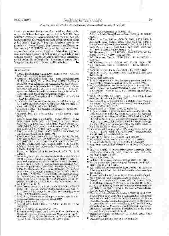 Vorschauseite 5: Der Erhalt des Anspruchs auf Zusatzurlaub nach § 125 Abs. 1 Satz 1 SGBIX im Krankheitsfall