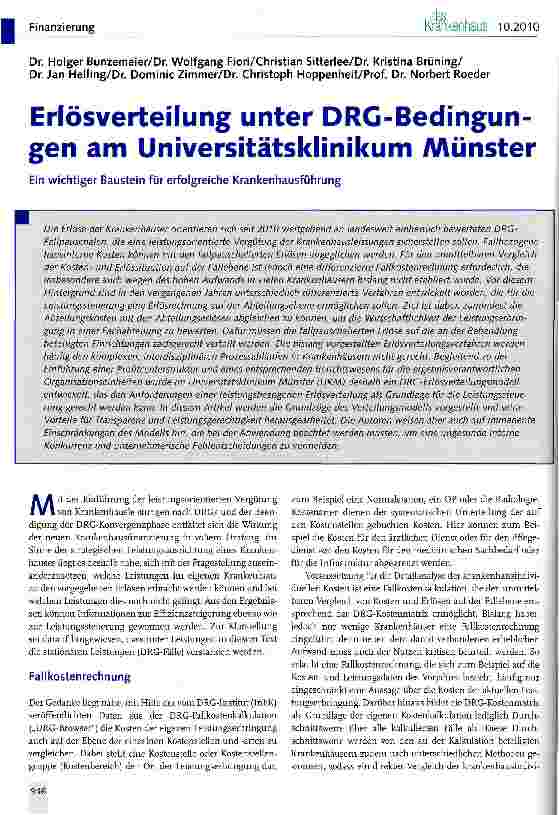 Vorschauseite 1: Erlösverteilung unter DRG-Bedingun-gen am Universitätsklinikum Münster
