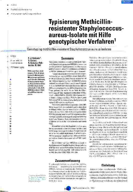 Vorschauseite 1: Typisierung Methicillin-resistenter Staphylococcus-aureus-Isolate mit Hilfe genotypischer Verfahren