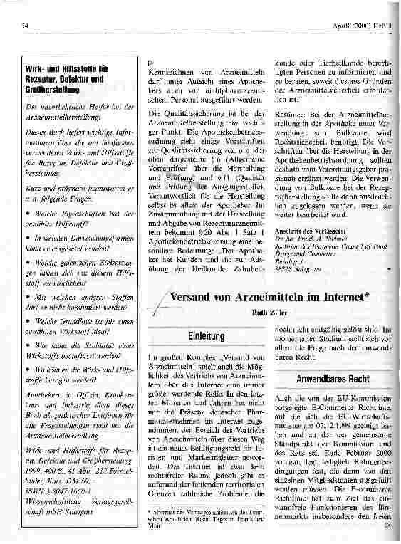 Vorschauseite 1: Versand von Arzneimitteln im Internet