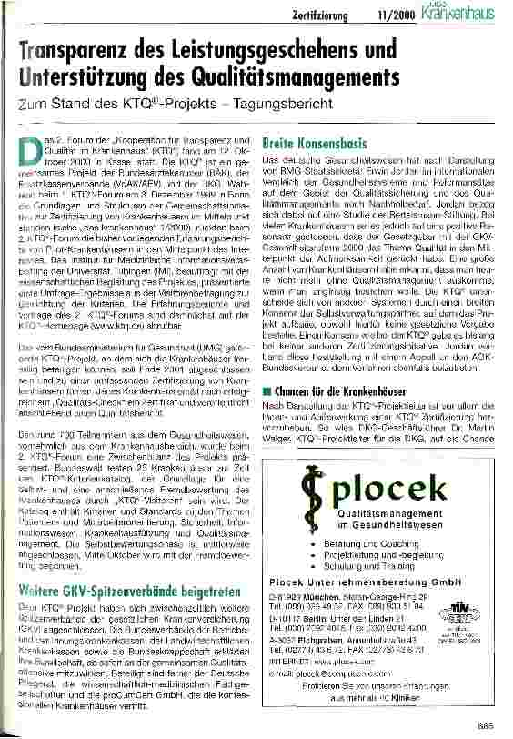 Vorschauseite 1: Transparenz des Leistungsgeschehens und Unterstützung des Qualitätsmanagements Zum Stand des KTQ-Projekts - Tagungsbericht