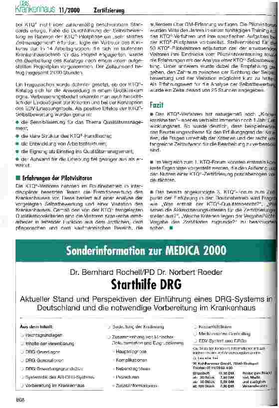 Vorschauseite 3: Transparenz des Leistungsgeschehens und Unterstützung des Qualitätsmanagements Zum Stand des KTQ-Projekts - Tagungsbericht