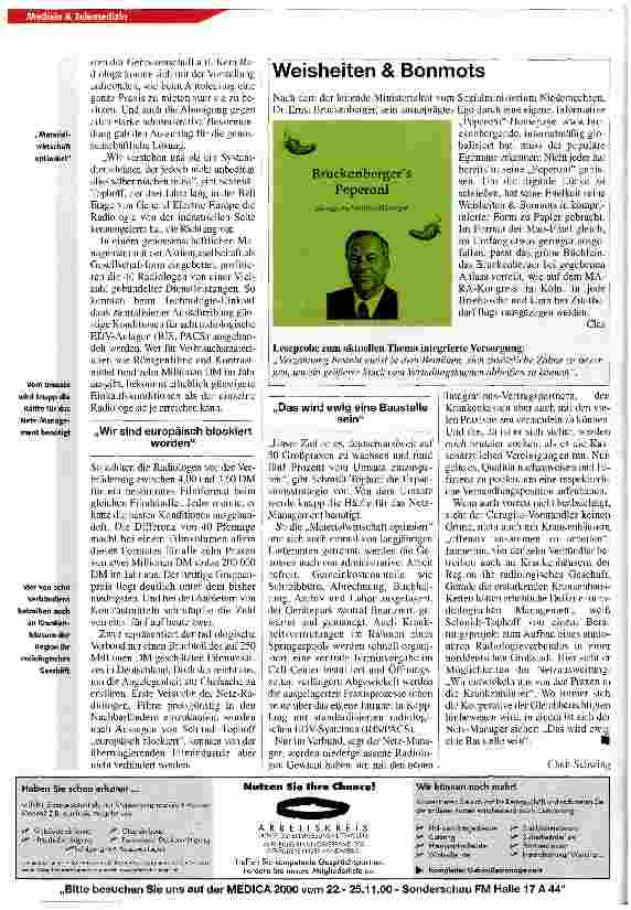 Vorschauseite 3: Planwirtschaftliche Reflexe überwunden Radiologische Genossenschaft - ein Modell für die Integrationsversorgung?