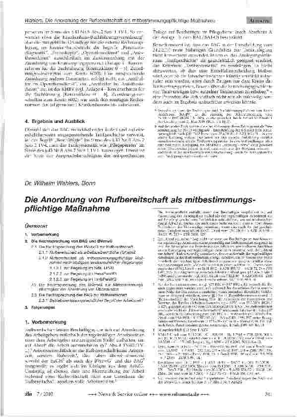 Vorschauseite 1: Die Anordnung von Rufbereitschaft als mitbestimmungs-pflichtige Maßnahme