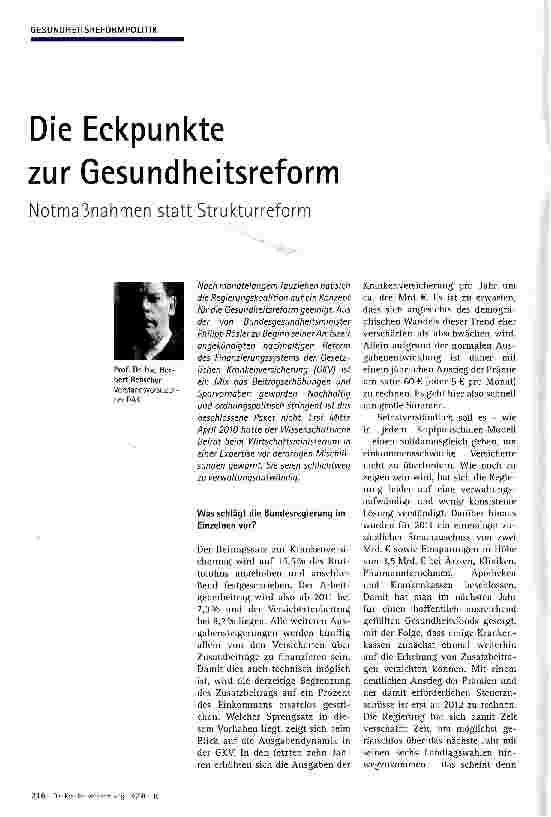 Vorschauseite 1: Die Eckpunkte zur Gesundheitsreform