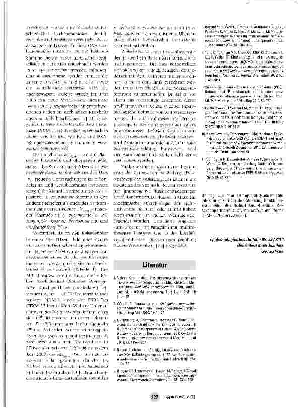 Vorschauseite 2: Zum Auftreten multiresistenter NDM-1-Carbapenemase bildender Escherichia coli und Acinetobacter baumanii in Deutschland