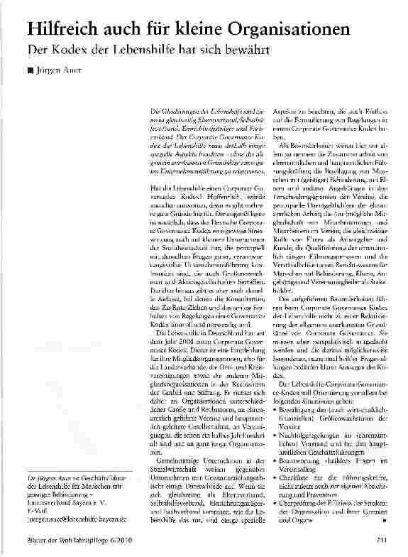 Vorschauseite 1: Hilfreich auch für kleine Organisationen Der Kodex der Lebenshilfe hat sich bewährt