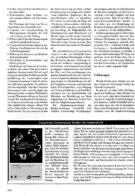 Vorschauseite 2: Hilfreich auch für kleine Organisationen Der Kodex der Lebenshilfe hat sich bewährt
