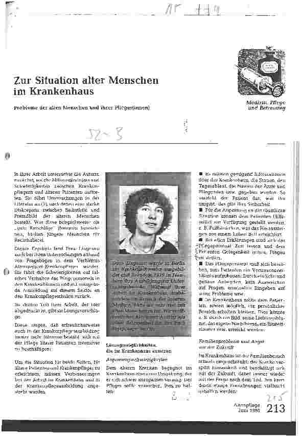 Vorschauseite 1: Zur Situation alter Menschen im Krankenhaus