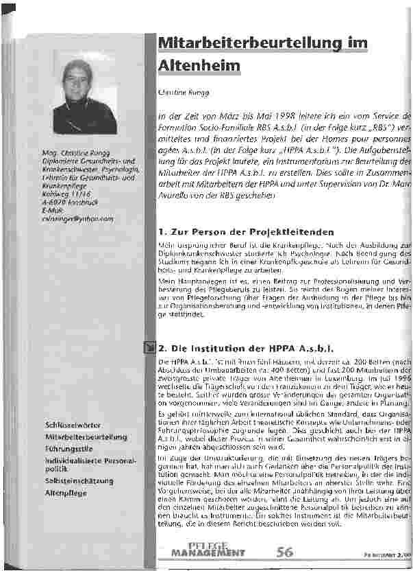 Vorschauseite 1: Mitarbeiterbeurteilung im Altenheim Eine Studie zur Beurteilung der Arbeitssituation aus der Sicht der Pflegenden eines schweizerischen Krankenhauses