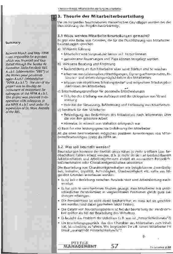 Vorschauseite 2: Mitarbeiterbeurteilung im Altenheim Eine Studie zur Beurteilung der Arbeitssituation aus der Sicht der Pflegenden eines schweizerischen Krankenhauses