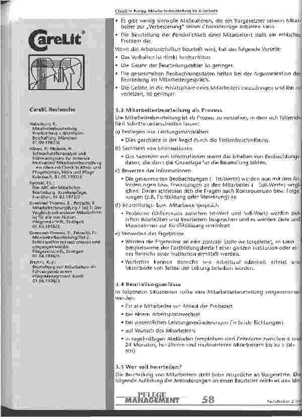 Vorschauseite 3: Mitarbeiterbeurteilung im Altenheim Eine Studie zur Beurteilung der Arbeitssituation aus der Sicht der Pflegenden eines schweizerischen Krankenhauses
